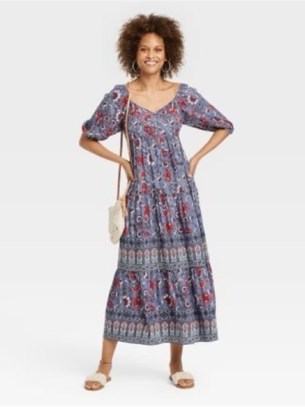 Knox Rose Blue Floral Dress with Red Floral Details